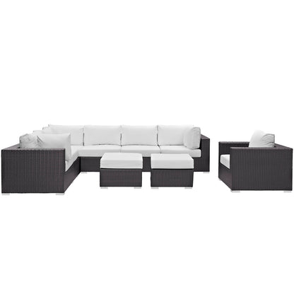 Convene 9 Piece Outdoor Patio Sectional Set by Modway in Espresso White