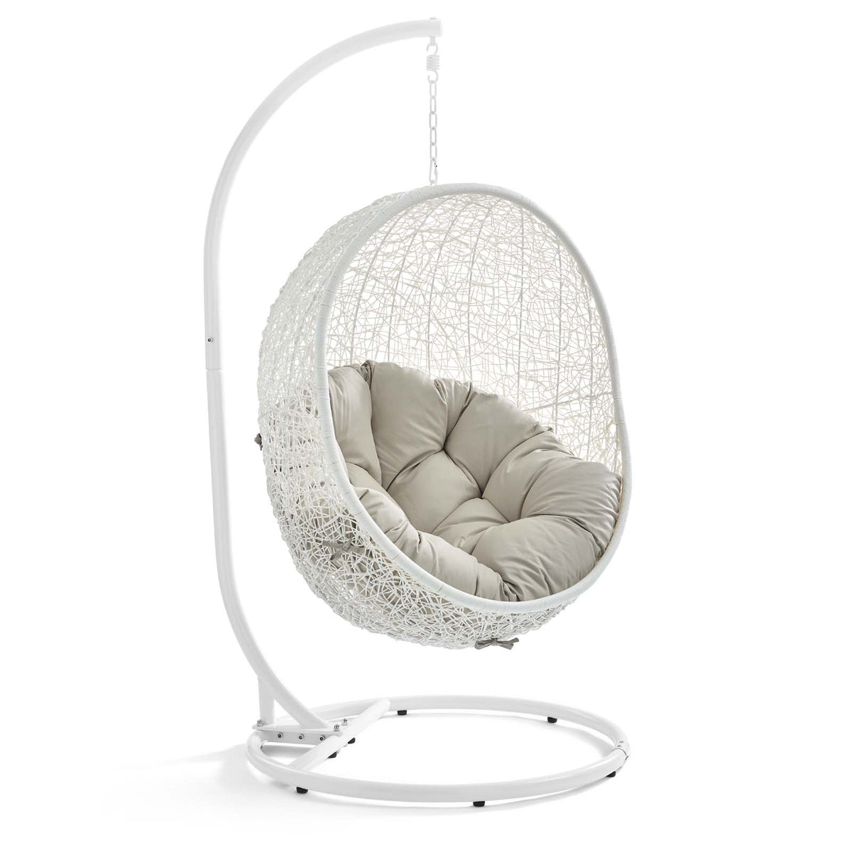 Hide Outdoor Patio Swing Chair With Stand by Modway in White Beige