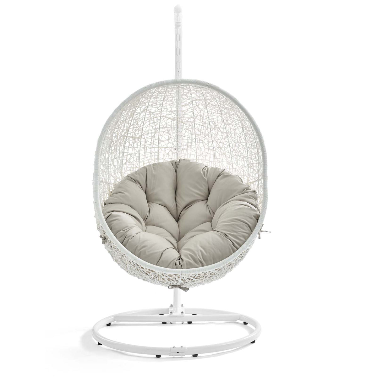 Hide Outdoor Patio Swing Chair With Stand by Modway in White Beige