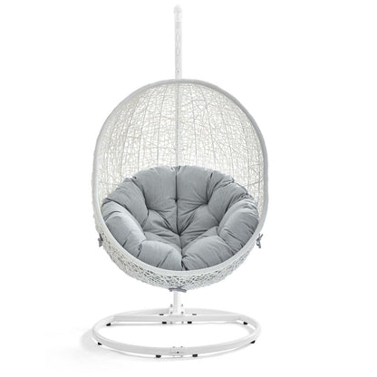 Hide Outdoor Patio Swing Chair With Stand by Modway in White Gray