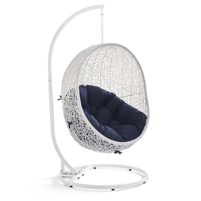 Hide Outdoor Patio Swing Chair With Stand by Modway in White Navy
