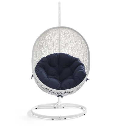 Hide Outdoor Patio Swing Chair With Stand by Modway in White Navy