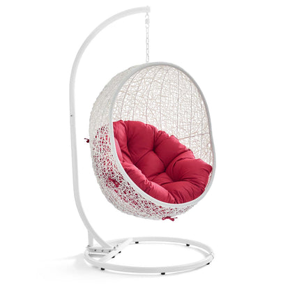 Hide Outdoor Patio Swing Chair With Stand by Modway in White Red