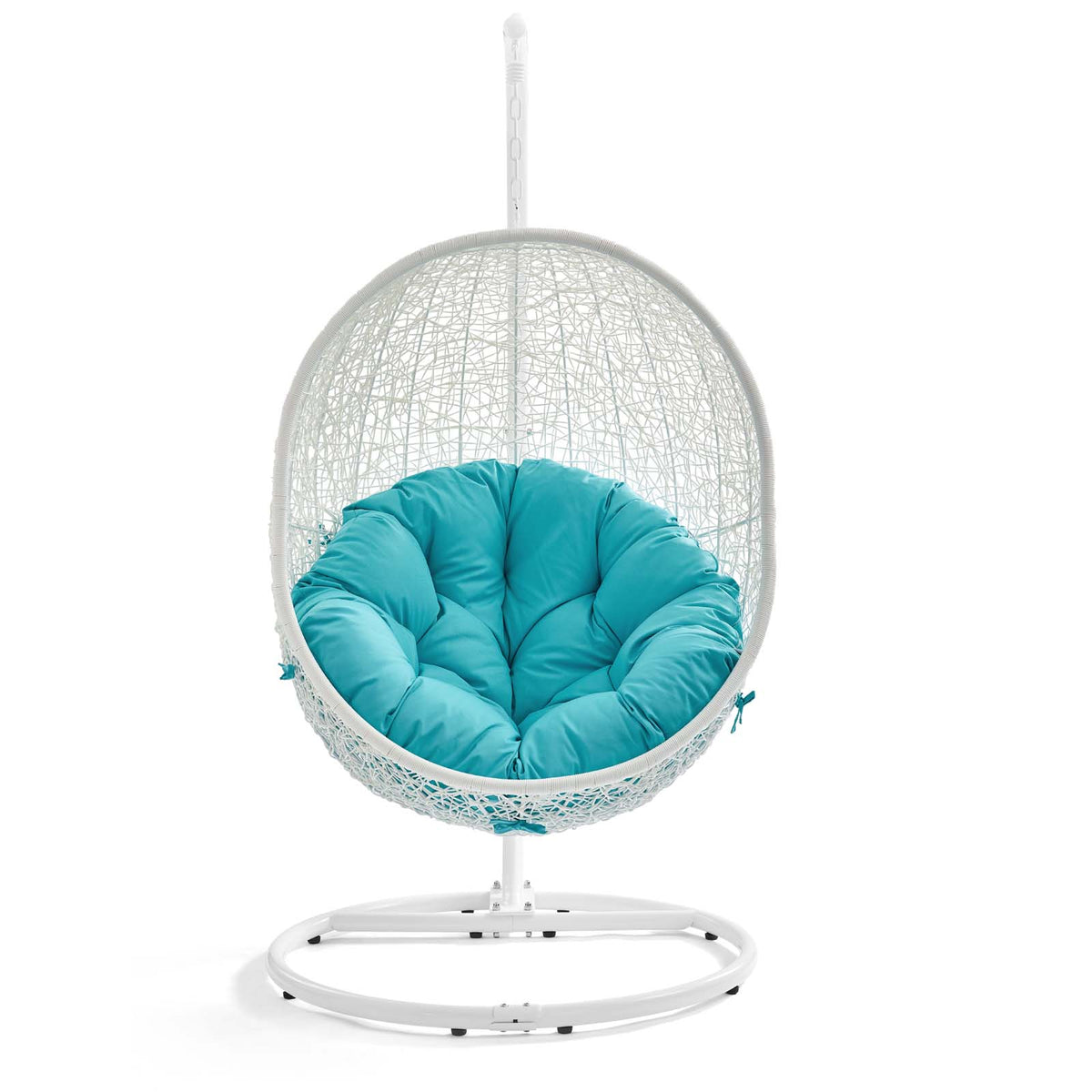 Hide Outdoor Patio Swing Chair With Stand by Modway in White Turquoise