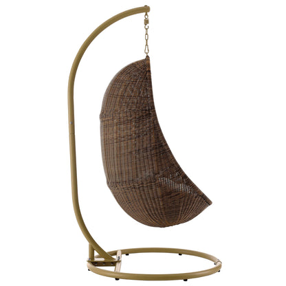 Bean Outdoor Patio Wood Swing Chair With Stand by Modway in Coffee White