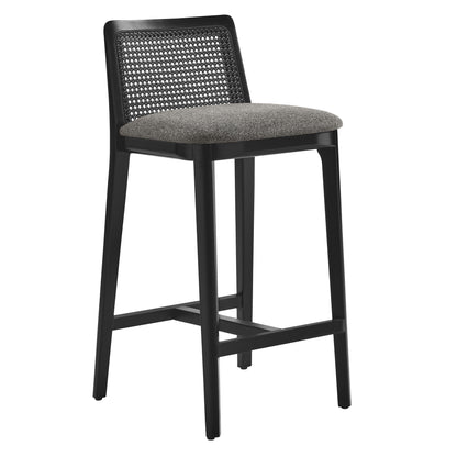 Monarch Wood and Rattan Counter Stool  in Black Black Gray