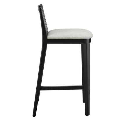Monarch Wood and Rattan Counter Stool  in Black Black Heathered Weave Ivory