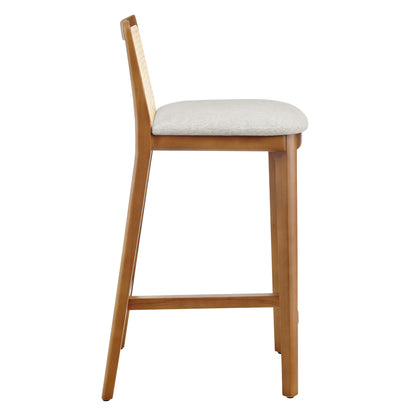 Wood and Rattan Counter Stool in Honey Natural Heathered Weave Ivory