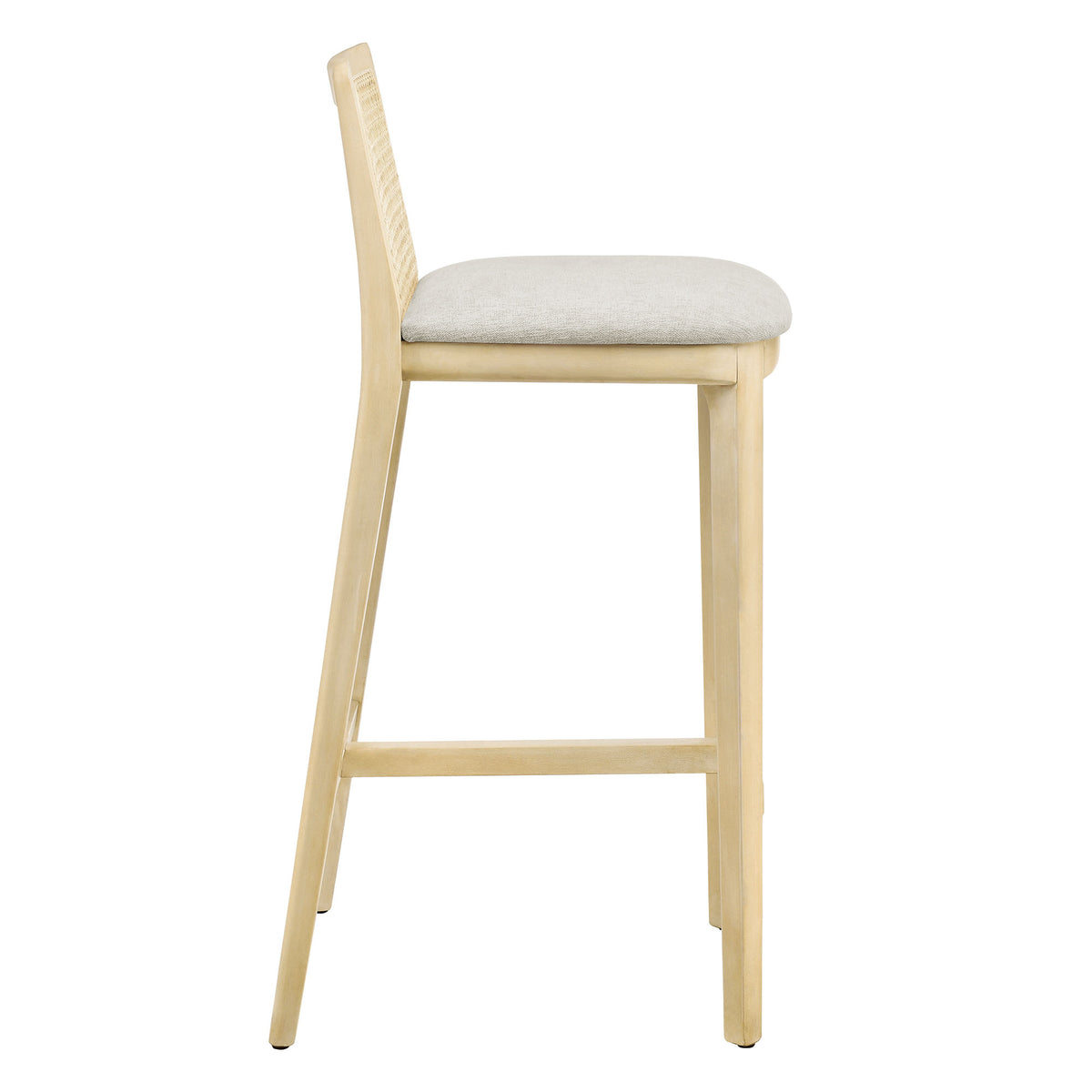 Monarch Wood and Rattan Bar Stool  in Antique White Natural Heathered Weave Ivory