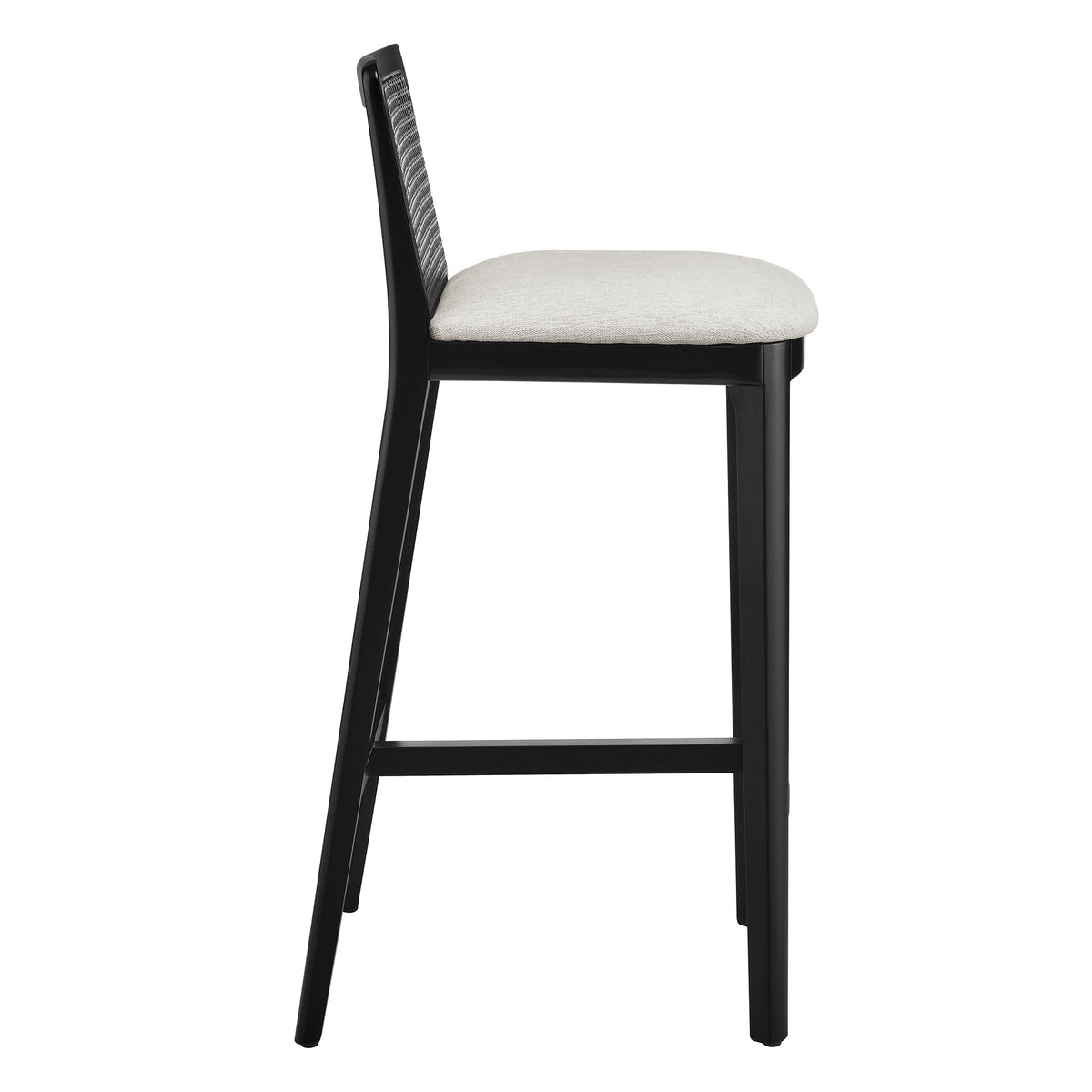 Monarch Wood and Rattan Bar Stool  in Black Black Heathered Weave Ivory