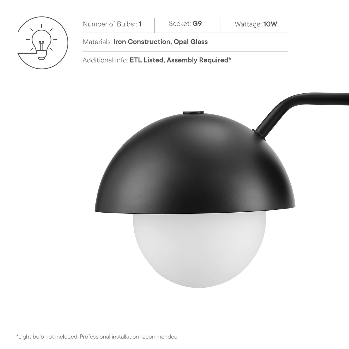 Eclipse Globe Wall Sconce  in Black