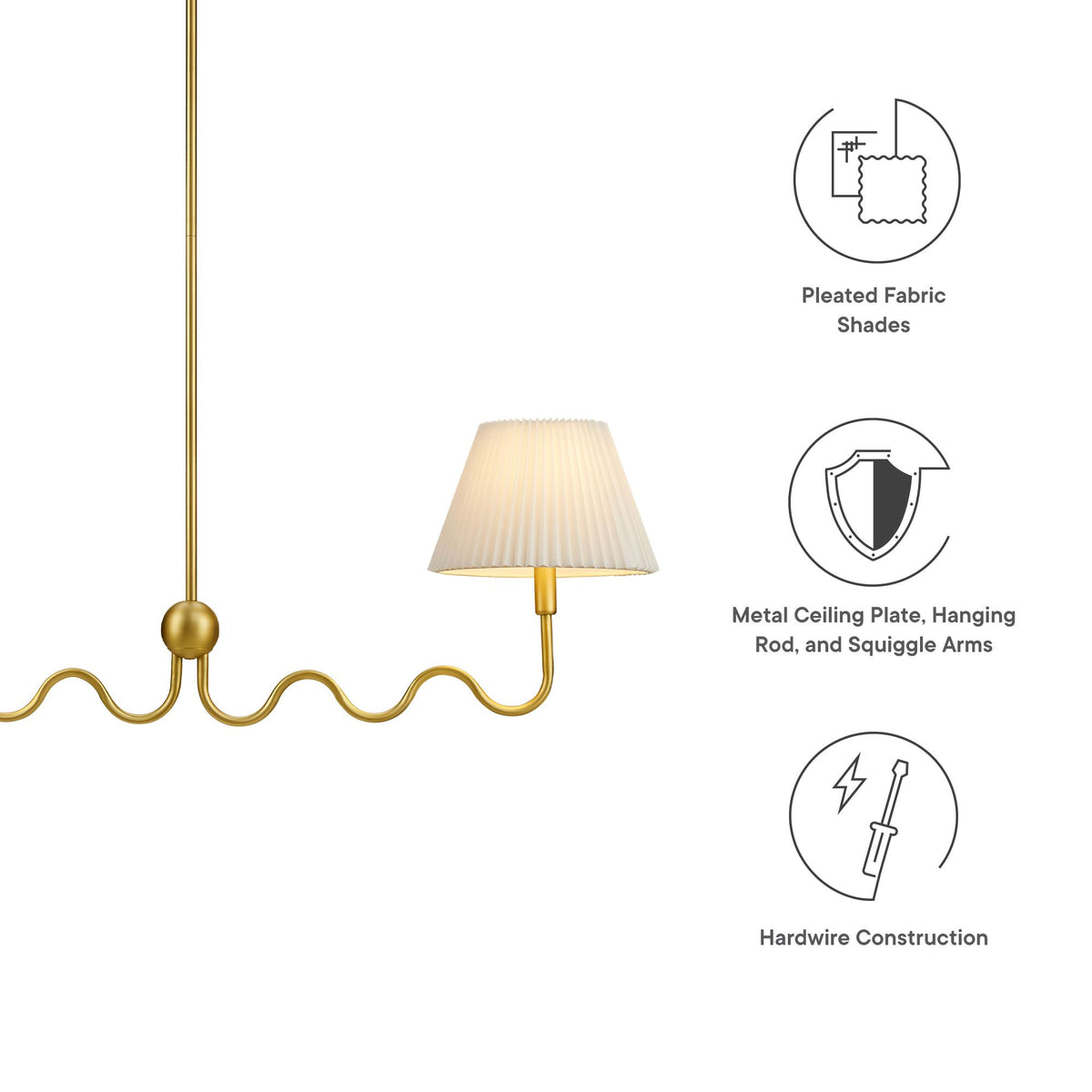 Wave Squiggle 2-Arm Pendant Light  in Brass