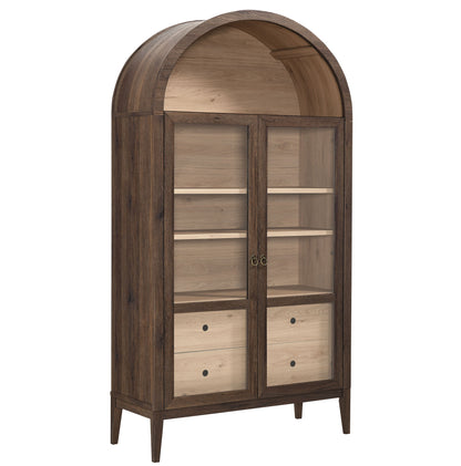 74" Tall Wide Arched Storage Display Cabinet  in Walnut Light Oak