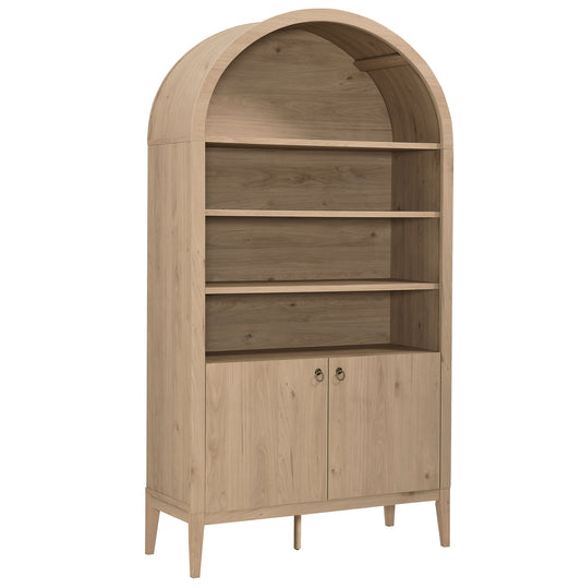 74" Tall Wide Arched Storage Display Cabinet Bookshelf  in Light Oak