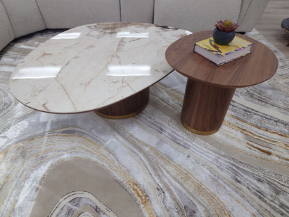 Nesting Coffee table Set with Ceramic stone top and Walnut Base