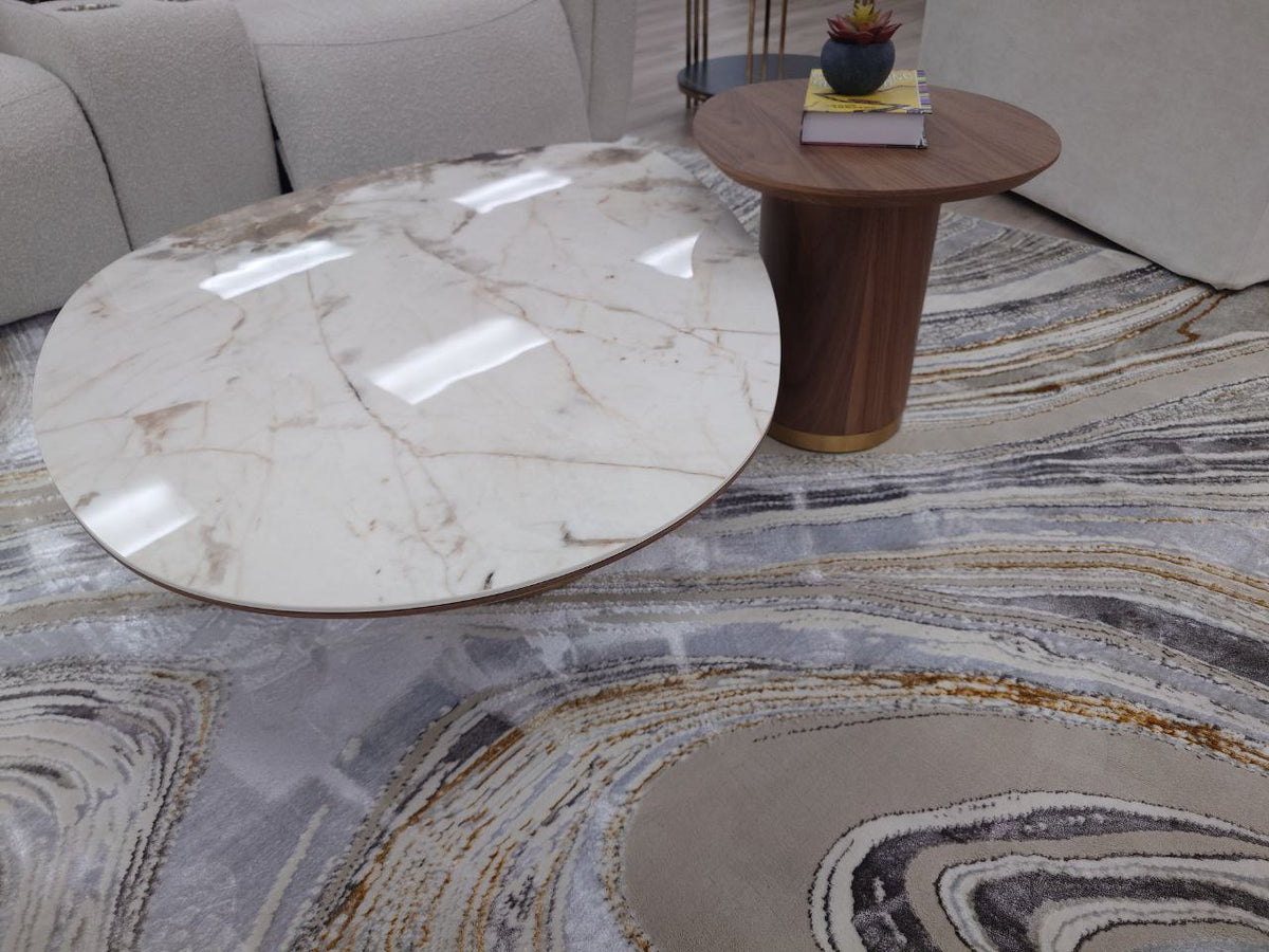Nesting Coffee table Set with Ceramic stone top and Walnut Base