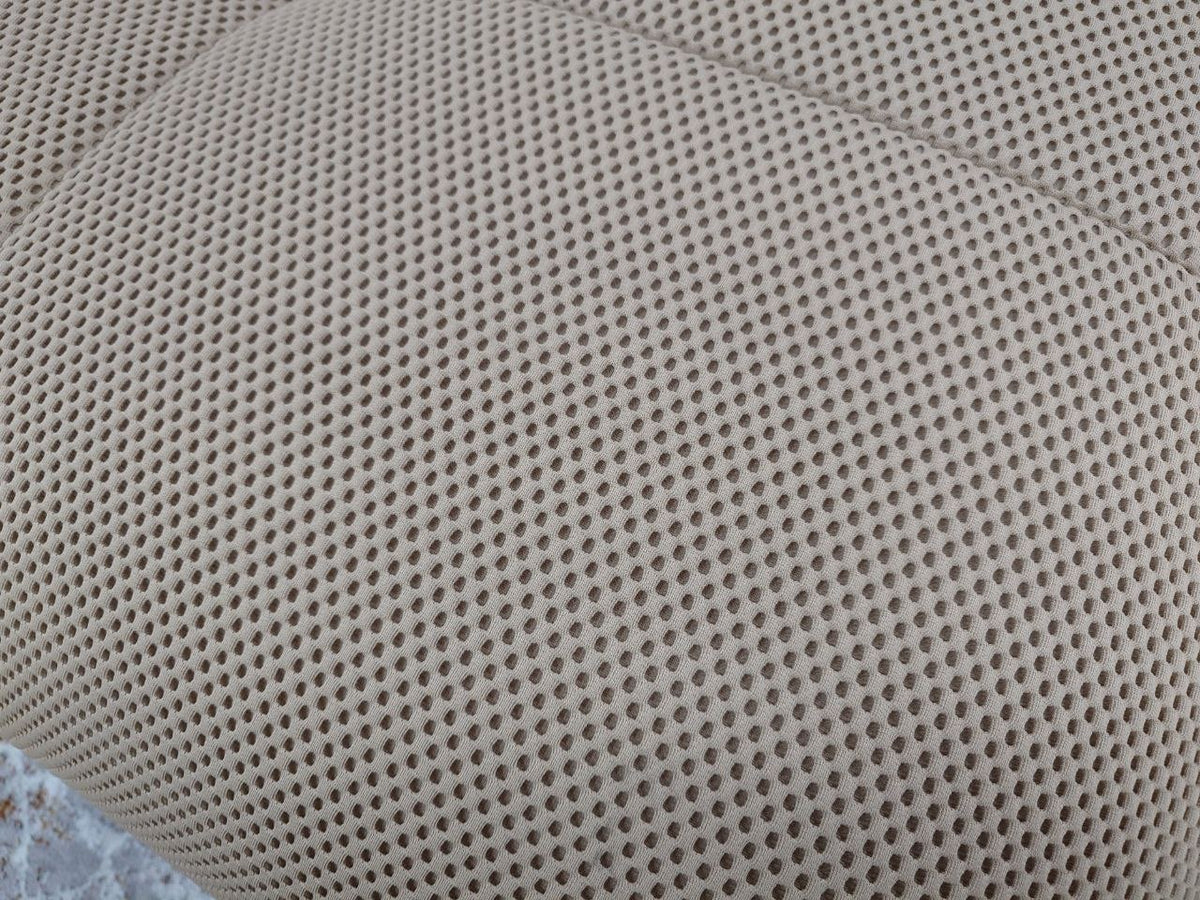 Gorgeous tufted Right facing sectional upholstered in soft beige performance mesh fabric