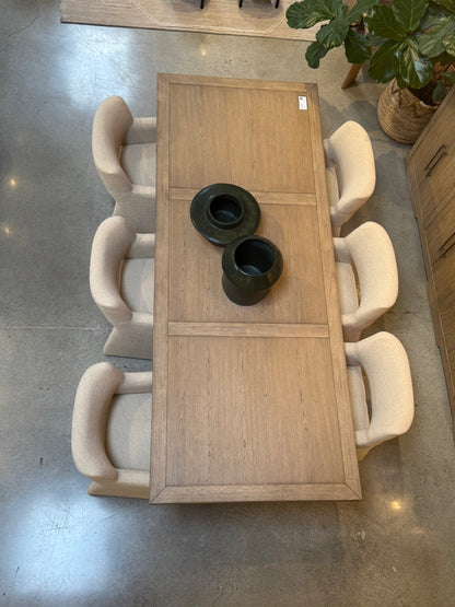 Larsa Dining Chair fully upholstered in performance Ivory Sand light textured luxurious fabric