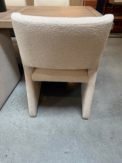 Larsa Dining Chair fully upholstered in performance Ivory Sand light textured luxurious fabric