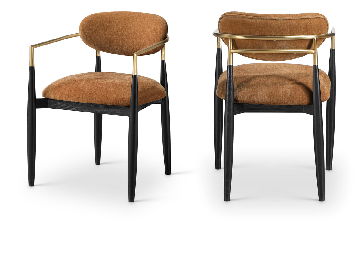 Panthere Wood and Brass Dining Chair w/Performance Fabric