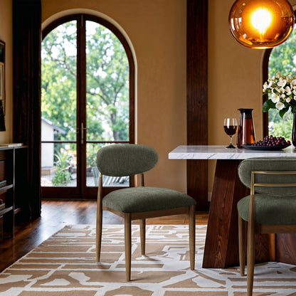 Panthere Wood and Brass Dining Chair w/Performance Fabric