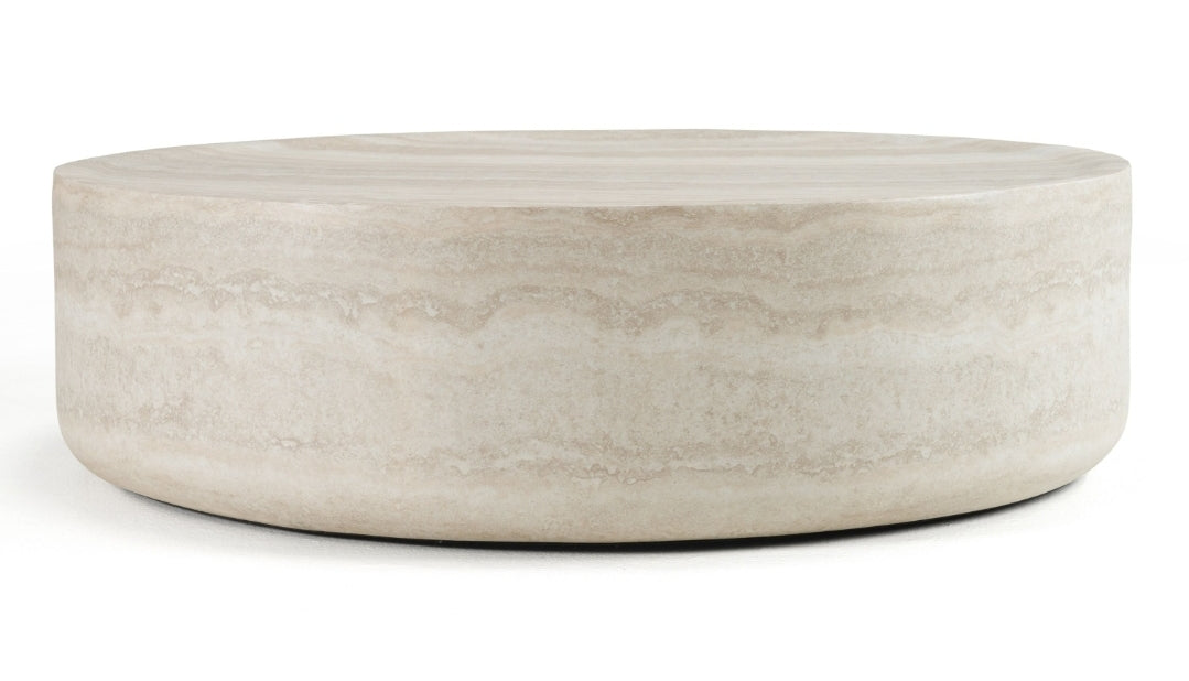 Modern 44" Faux Travertine Round Coffee Table