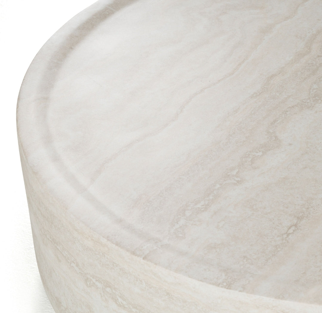 Modern 44" Faux Travertine Round Coffee Table