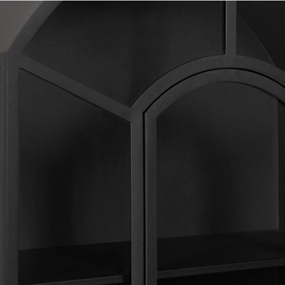 79" Black Elegant Arched Iron Cabinet with tempered glass doors