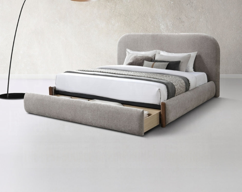 Colene Queen bed with storage upholstered in performance fabric