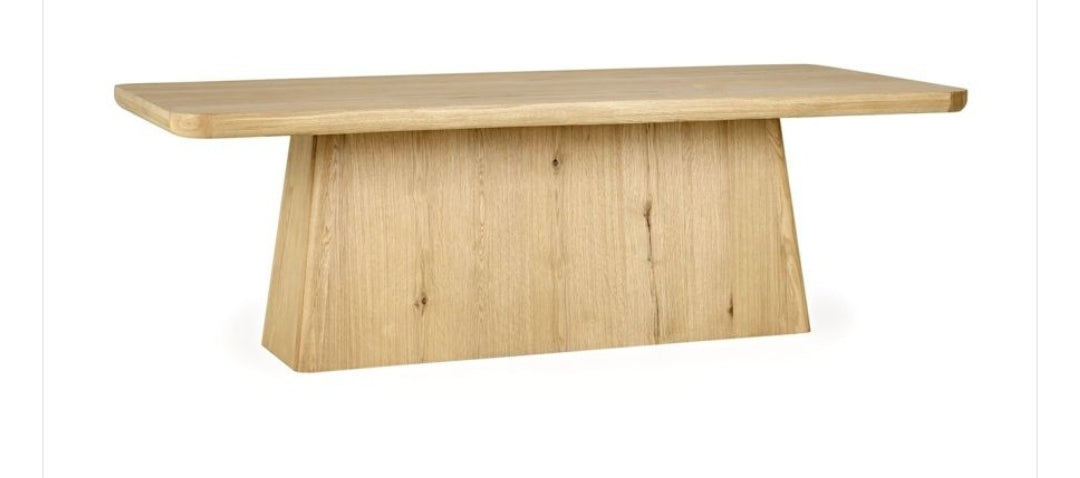95" Solid Wood pedestal base dining table finished in Natural oak color