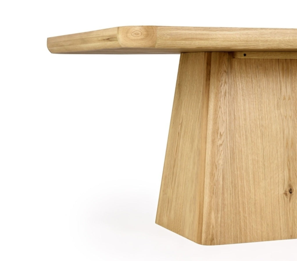 95" Solid Wood pedestal base dining table finished in Natural oak color