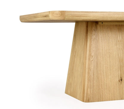 95" Solid Wood pedestal base dining table finished in Natural oak color