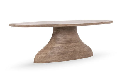 94" Solid Carved Wood Dining Table with Pedestal Base in reclaimed oak grain finish