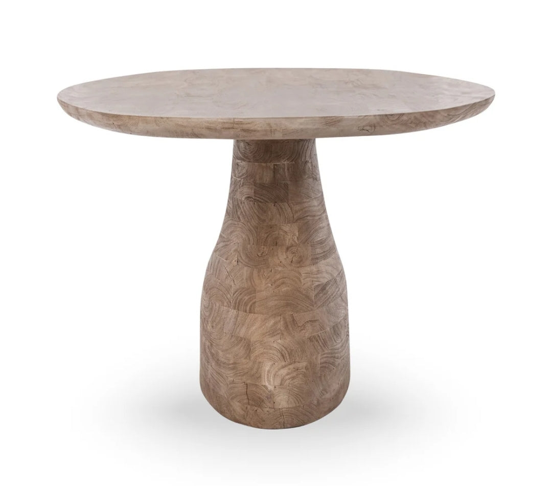 94" Solid Carved Wood Dining Table with Pedestal Base in reclaimed oak grain finish