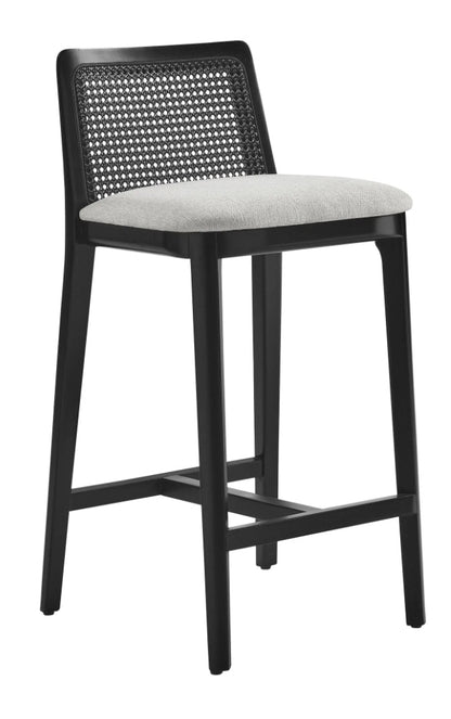 Gorgeous Wood and Rattan Counter Stool in Black Heathered Weave Ivory *other colors availa