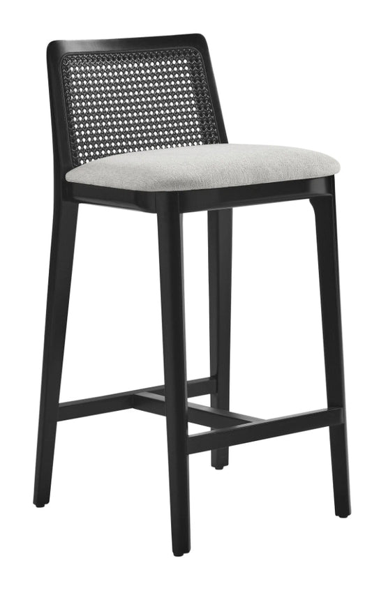 Gorgeous Wood and Rattan Counter Stool in Black Heathered Weave Ivory *other colors availa