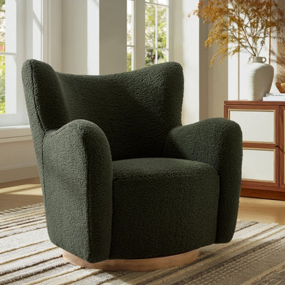Wingback Swivel Accent Chair Upholstered in performance fabric with Walnut swivel base