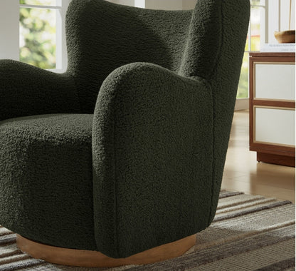 Wingback Swivel Accent Chair Upholstered in performance fabric with Walnut swivel base
