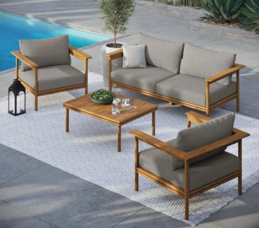 St.Tropaz Teak Conversation set upholstered with performance cushions