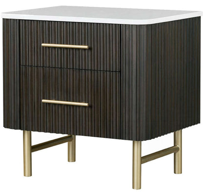 Panthere White Marble Top & Flutted Espreeso Wood Finish with gold accents