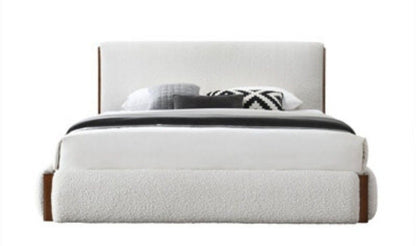 White Platform Bed finished in Walnut and Performance Fabric