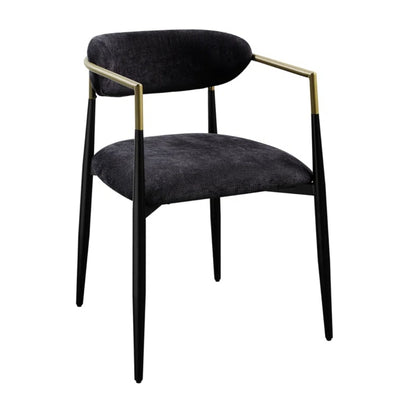 Panthere Black performance chenille dining chair with brass accent