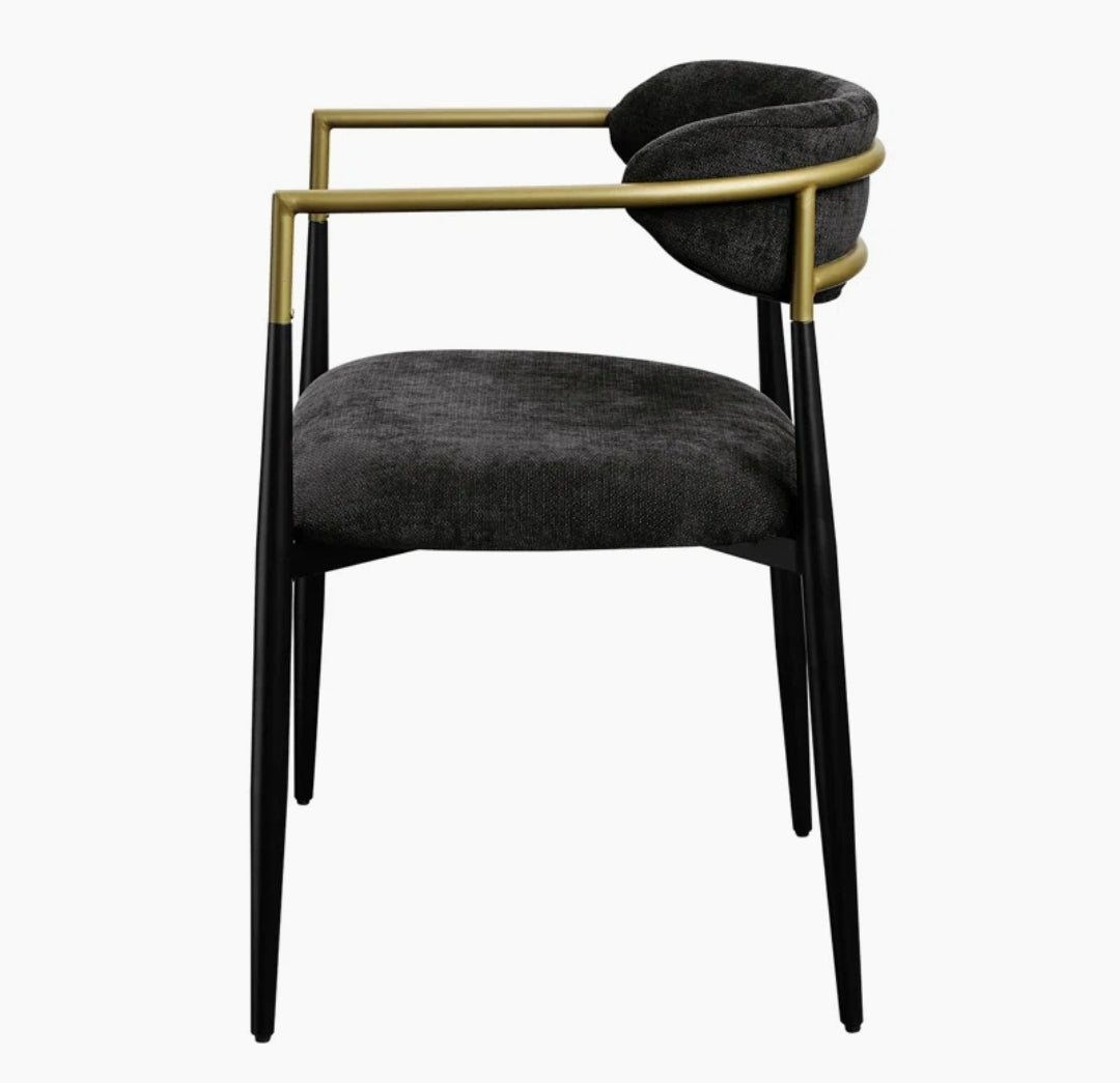 Panthere Black performance chenille dining chair with brass accent