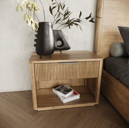 Lili Natural Oak Nightstand with Flutted wood