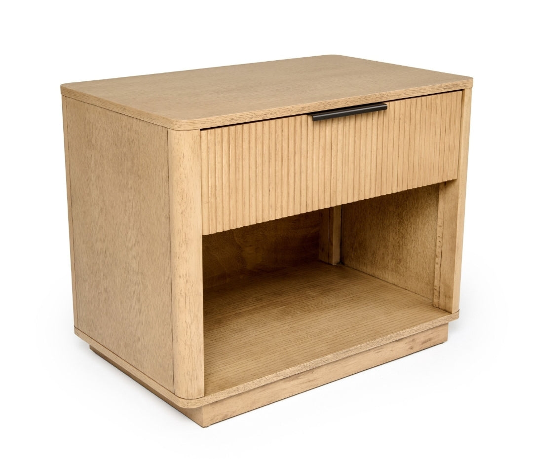 Lili Natural Oak Nightstand with Flutted wood