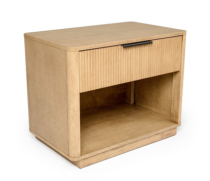 Lili Natural Oak Nightstand with Flutted wood