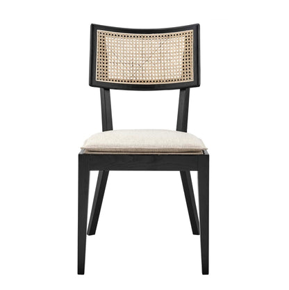 Loren Solid Wood Dining Chair with Black Cane Beige cushions