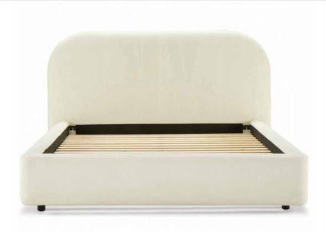 Chelsea Platform Bed Upholstered in beige performance fabric