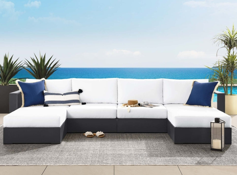 Lamod Aluminum Double Chaise Sectional w/ White Cushions