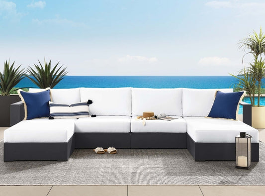 Lamod Aluminum Double Chaise Sectional w/ White Cushions